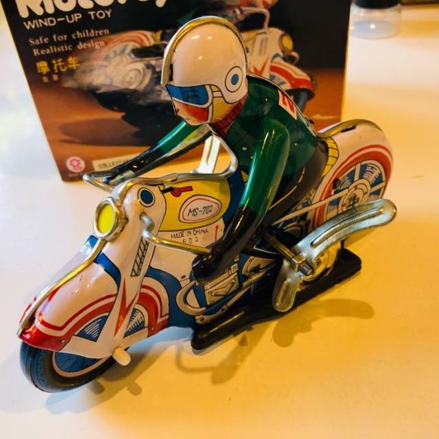 Tin Toy Wind up Motorcycle - Vintage - China...