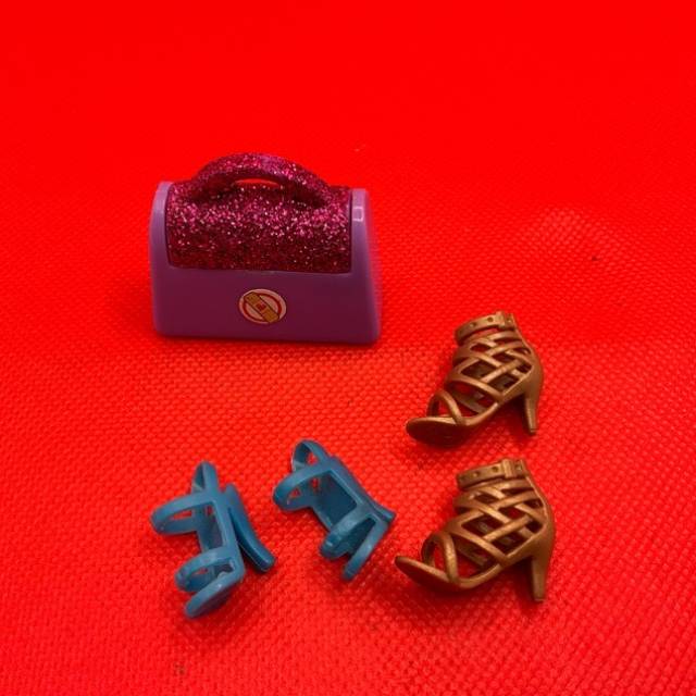 Barbie Purple Bag, Blue Shoes and Gold Shoes